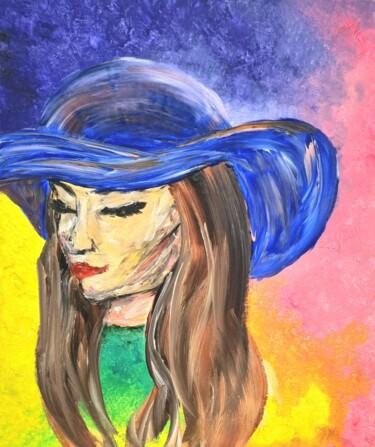 绘画 标题为“woman's face with b…” 由Elena Swetkov (Lena Zwetik), 原创艺术品, 丙烯 安装在木质担架架上