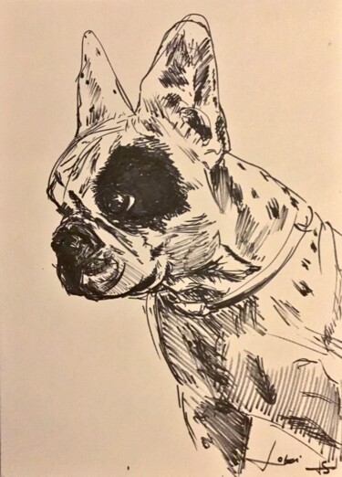 图画 标题为“French bulldog “Lok…” 由Hugo Silva, 原创艺术品, 标记