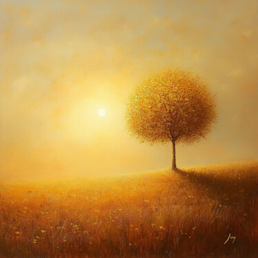 Sacred Flame Tree Schilderij getiteld "Sacred Flame Tree" door Daedo Jun, Origineel Kunstwerk, Digitaal Schilderwerk