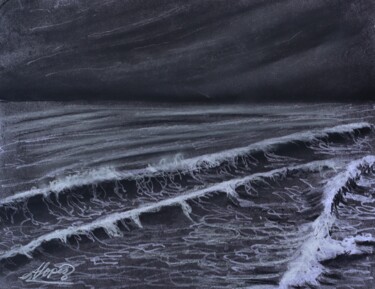 Tekening getiteld "The beach 005" door Alicia Lopez, Origineel Kunstwerk, Houtskool