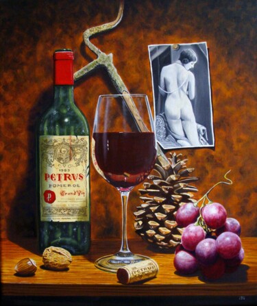 Schilderij getiteld "L'hédoniste" door Jean-Pierre Walter, Origineel Kunstwerk, Olie Gemonteerd op Frame voor houten brancard