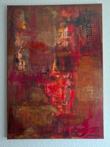 Painting titled "Red Eruption" by Werner Memmler, Original Artwork, Acrylic Mounted on Wood Stretcher frame