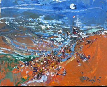 "Playa de Sitges" başlıklı Tablo Joan Abello tarafından, Orijinal sanat, Petrol Ahşap Sedye çerçevesi üzerine monte edilmiş