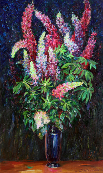 绘画 标题为“Lupine flavors” 由Leonid Pavlenko, 原创艺术品, 油 安装在木质担架架上