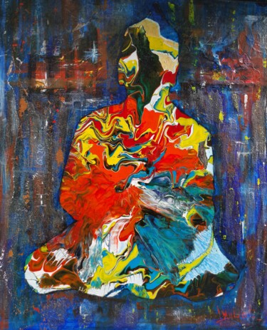 Painting titled "Bouddha assis" by Laurent Mulot, Original Artwork, Acrylic Mounted on Wood Stretcher frame
