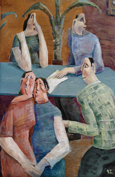 The Family Meeting 绘画 标题为“The Family Meeting” 由Gegham Hunanyan, 原创艺术品, 油 安装在木质担架架上