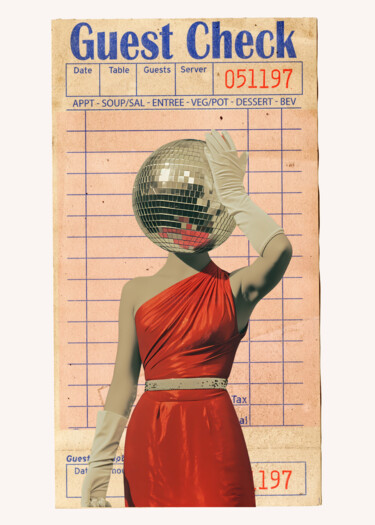 数字艺术 标题为“Disco Diva's Guest…” 由春宇 关, 原创艺术品, AI生成的图像 安装在纸板上