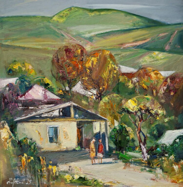 Village Afternoon Pittura intitolato "Village Afternoon" da Mateos Sargsyan, Opera d'arte originale, Olio Montato su Telaio per barella in leg…