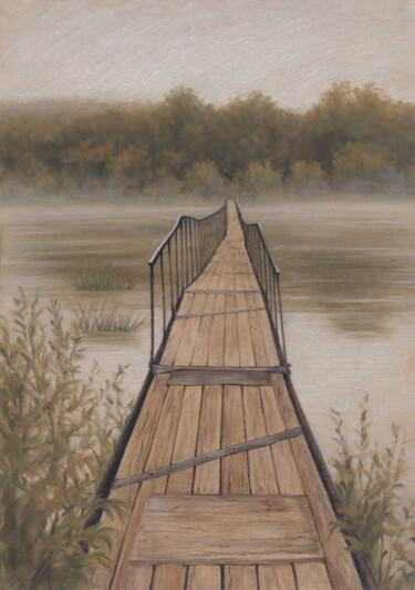 Shaky Bridge Рисунок под названием "Shaky Bridge" - Sundra, Подлинное произведение искусства, Пастель