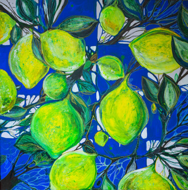 Soleil au citron Painting titled "Soleil au citron" by Anna Petrich, Original Artwork, Acrylic Mounted on Wood Stretcher frame