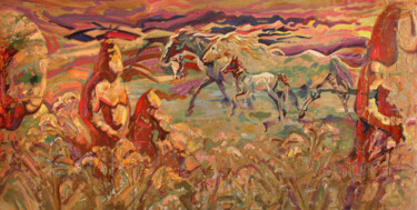 Pittura intitolato "In the steppe" da Leonid Pavlenko, Opera d'arte originale, Olio Montato su Telaio per barella in legno