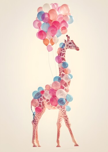Digital Arts με τίτλο "Dreamy Giraffe Ball…" από 春宇 关, Αυθεντικά έργα τέχνης, Εικόνα που δημιουργήθηκε με AI Τοποθετήθηκε στ…
