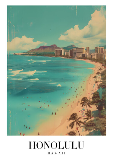 数字艺术 标题为“Honolulu Beach Esca…” 由春宇 关, 原创艺术品, AI生成的图像 安装在纸板上