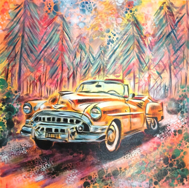 Schilderij getiteld "WILD AND VINTAGE 2" door Chrys Oak, Origineel Kunstwerk, Olie Gemonteerd op Frame voor houten brancard