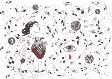 「Herzrasen」というタイトルの描画 Andreas Vogelmannによって, オリジナルのアートワーク, インク
