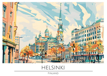 数字艺术 标题为“Helsinki Cityscape…” 由春宇 关, 原创艺术品, AI生成的图像 安装在纸板上