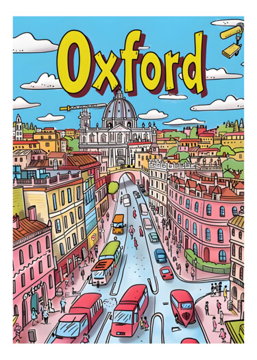 数字艺术 标题为“Oxford Cityscape Il…” 由春宇 关, 原创艺术品, AI生成的图像 安装在纸板上