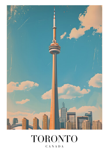 数字艺术 标题为“Toronto Skyline Pos…” 由春宇 关, 原创艺术品, AI生成的图像 安装在纸板上