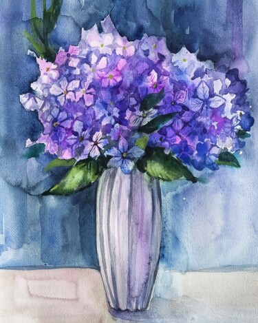 绘画 标题为“Purple flowers” 由Katrin Huliaieva, 原创艺术品, 水彩