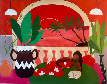 LA VILLA SUNSET Картина под названием "LA VILLA SUNSET" - Julie Coudret Carrasco, Подлинное произведение искусства, Акрил