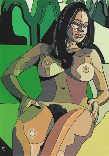 Σχέδιο με τίτλο "nude on an abstract…" από Nicholas Price, Αυθεντικά έργα τέχνης, Μελάνι