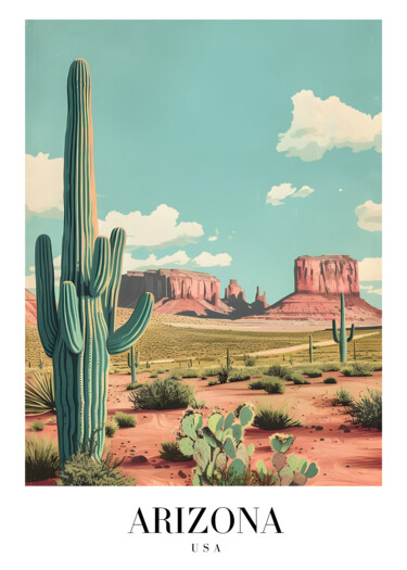 Digitale Kunst getiteld "Arizona Desert Adve…" door Chun Yu Guan, Origineel Kunstwerk, AI gegenereerde afbeelding Gemonteerd…