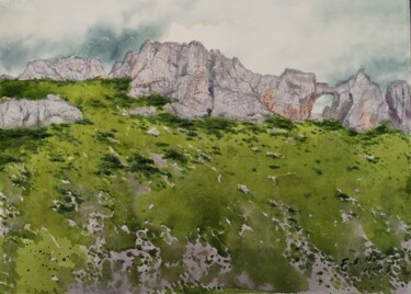 "安久拉山的巨石阵" başlıklı Tablo Fangzheng Niu tarafından, Orijinal sanat, Suluboya Ahşap panel üzerine monte edilmiş