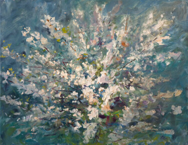 White Spring Blossoms on a Flowering Bush Ζωγραφική με τίτλο "White Spring Blosso…" από Artem Bilobrovskyi, Αυθεντικά έργα τέχνης, Λάδι Τοποθετήθηκε στο Ξύλινο φορείο…
