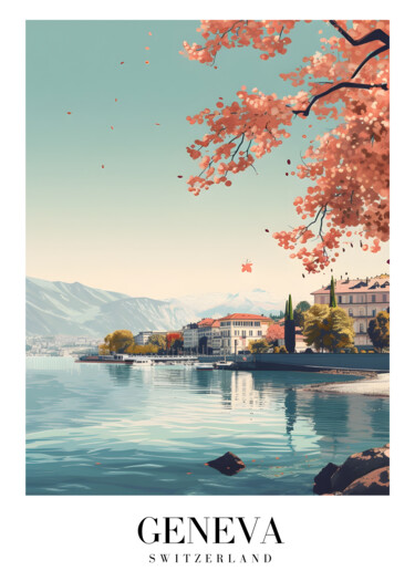 Digital Arts titled "Cherry Blossoms Ove…" by Chun Yu Guan, Original Artwork, AI generated image Mounted on Cardboard