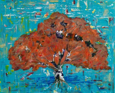 Painting titled "L'arbre aux fruits…" by Laurent Mulot, Original Artwork, Acrylic Mounted on Wood Stretcher frame