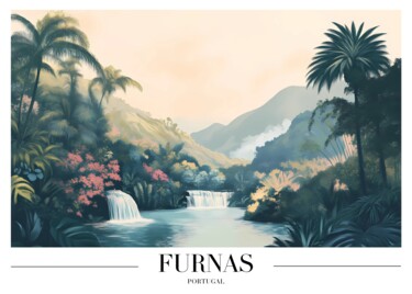 Digitale Kunst mit dem Titel "Furnas Waterfalls o…" von Chun Yu Guan, Original-Kunstwerk, KI-generiertes Bild Auf Karton mon…