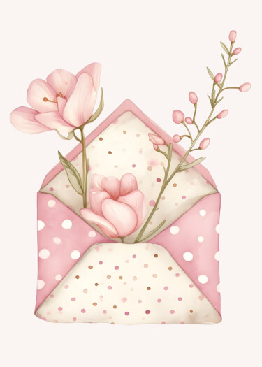Digitale Kunst getiteld "Romantic Floral Let…" door Chun Yu Guan, Origineel Kunstwerk, AI gegenereerde afbeelding Gemonteerd…