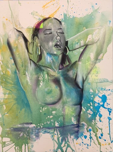 Schilderij getiteld "Lei l’acqua" door Gianfranco Combi, Origineel Kunstwerk, Acryl Gemonteerd op Frame voor houten brancard