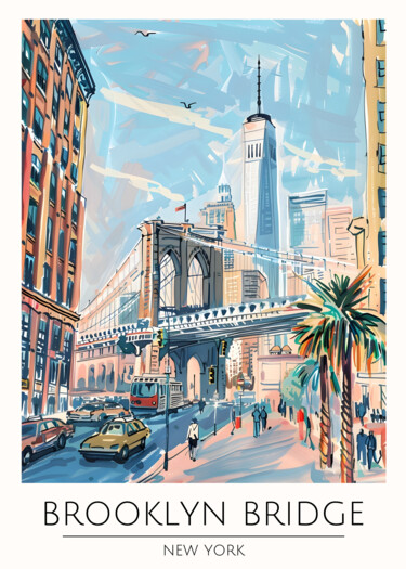 Digital Arts titled "Brooklyn Bridge Cit…" by Chun Yu Guan, Original Artwork, AI generated image Mounted on Cardboard