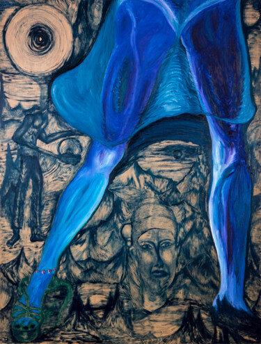 Schilderij getiteld "Ein Schritt" door Harry Zaft, Origineel Kunstwerk, Olie Gemonteerd op Houten paneel