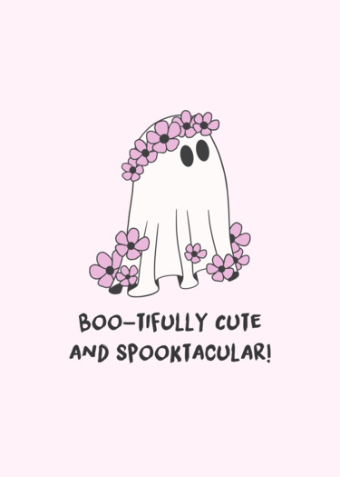 Digitale Kunst getiteld "Cute Ghostly Hallow…" door Chun Yu Guan, Origineel Kunstwerk, AI gegenereerde afbeelding Gemonteerd…