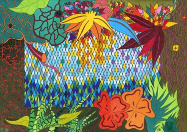 Jardin de Lumière 제목이 "Jardin de Lumière"인 그림 La Plume Dessine로, 원작, 마커 기타 단단한 패널에 장착됨