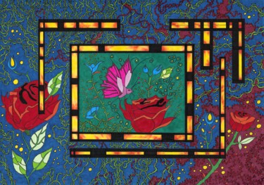 Lumiflore 제목이 "Lumiflore"인 그림 La Plume Dessine로, 원작, 마커 기타 단단한 패널에 장착됨