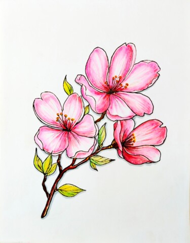 Σχέδιο με τίτλο "Blossoming sakura b…" από Iren Solo, Αυθεντικά έργα τέχνης, Μολύβι