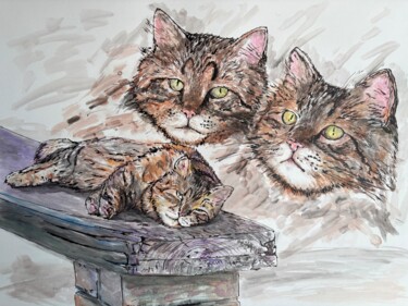 Drawing titled "9 Lives" by Eugen Serbanescu, Original Artwork, Ink