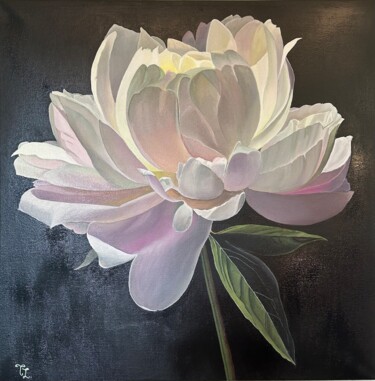 Painting titled "Pivoine lumineuse" by Tatiana Lashchenkova, Original Artwork, Oil Mounted on Wood Stretcher frame