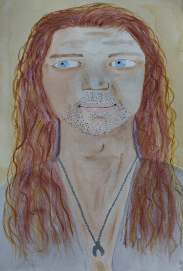 Schilderij getiteld "Julien Doré" door Lourdes M, Origineel Kunstwerk, Aquarel