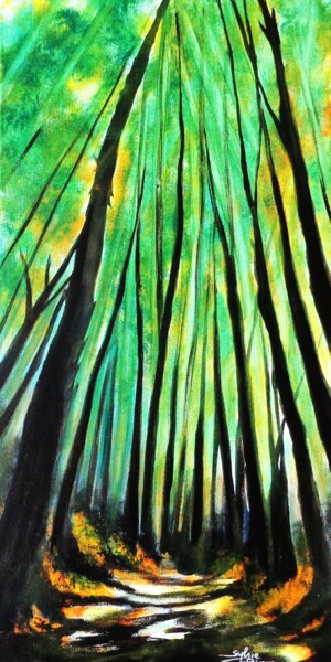 绘画 标题为“sentier sous bois” 由Sylvie Pinon, 原创艺术品, 丙烯 安装在木质担架架上