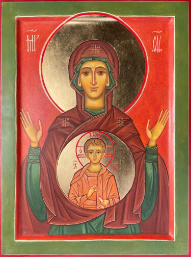 The Icon of Divine Godmother "Incarnation (Sign)" Painting titled "The Icon of Divine…" by Evija Rudzite, Original Artwork, Tempera