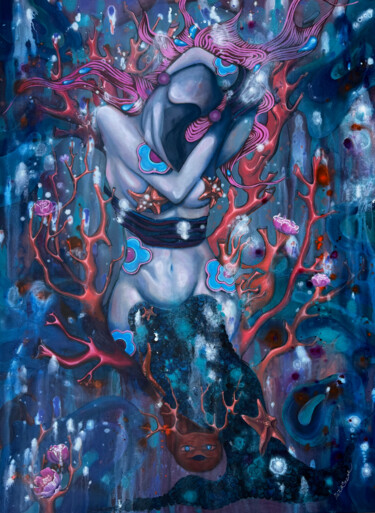Painting titled "Queen of 7 seas" by Mirasezar, Original Artwork, Acrylic Mounted on Wood Stretcher frame