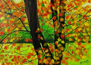 Pintura titulada "Vestígios de Outono…" por Inês Dourado, Obra de arte original, Acuarela