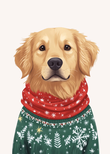 "Cozy Christmas Pup…" başlıklı Dijital Sanat 春宇 关 tarafından, Orijinal sanat, AI tarafından oluşturulan görüntü Karton üzeri…