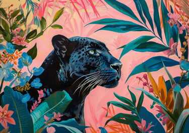 제목이 "Tropical Leopard's…"인 디지털 아트 春宇 关로, 원작, AI 생성 이미지 판지에 장착됨