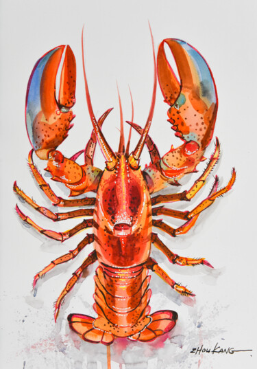 Ζωγραφική με τίτλο "Spiny lobster" από Kang Zhou, Αυθεντικά έργα τέχνης, Ακουαρέλα