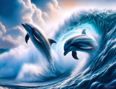 Arts numériques intitulée "dauphins 1" par Francoise Chopin, Œuvre d'art originale, Image générée par l'IA